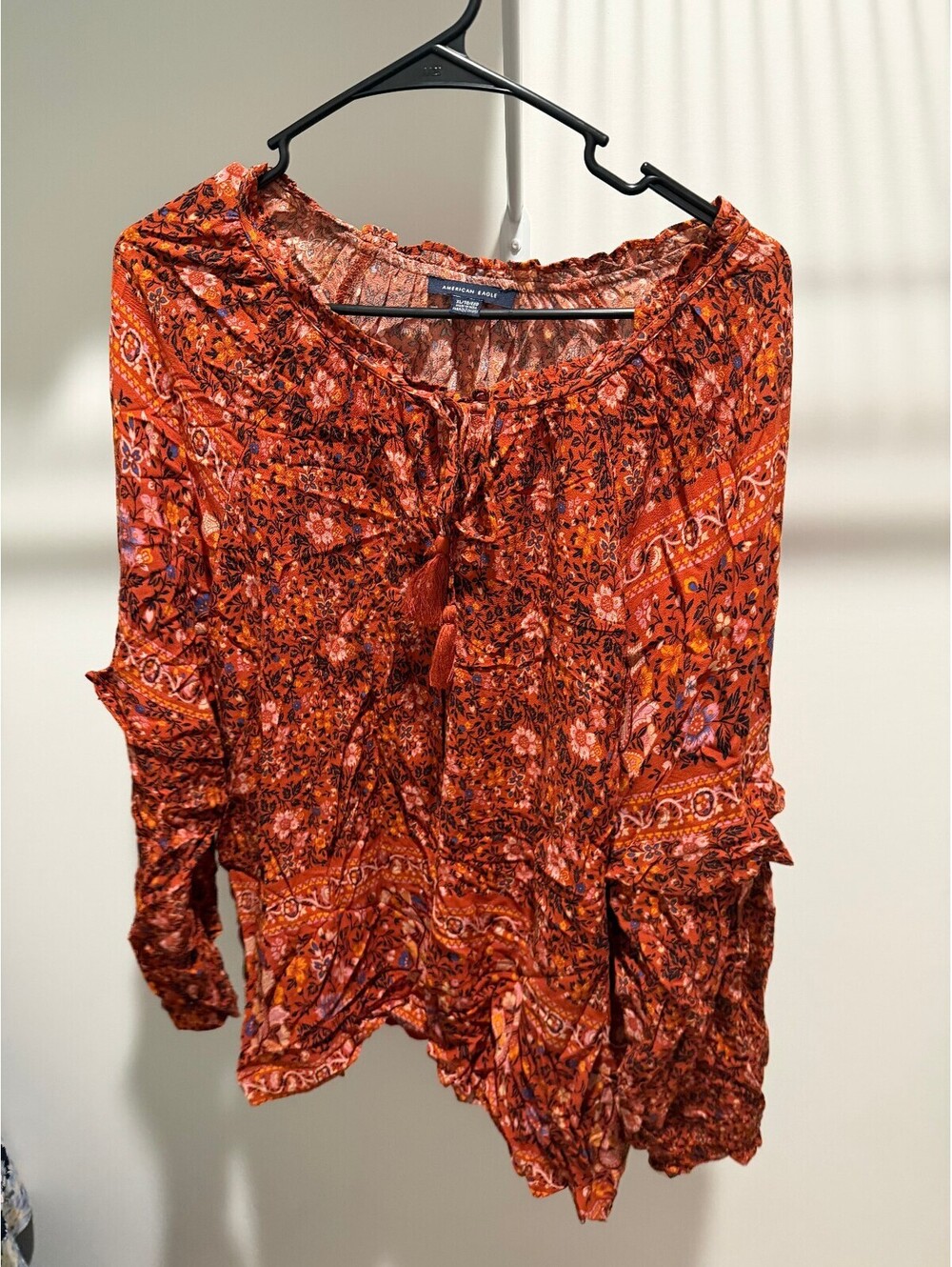 American Eagle red floral blouse